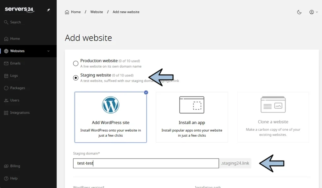 add-staging-wordpress